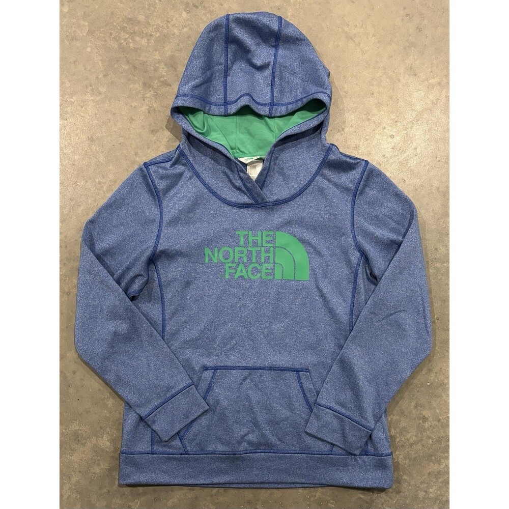 The North Face Hoodie Womens Large Blue Heather Pullover Fleece Kangaroo Pocket